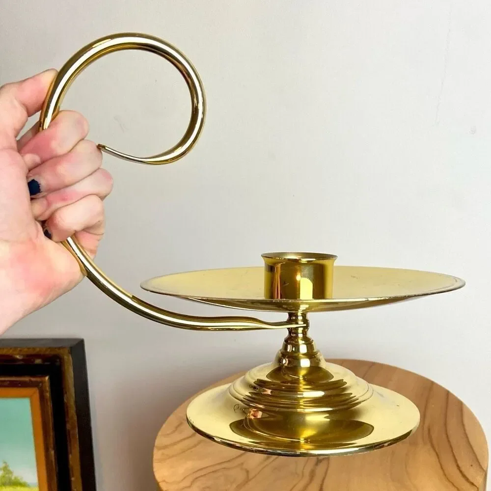 VTG Baldwin Solid Brass Chamber Candleholder + Vintage Twisted Red Candles